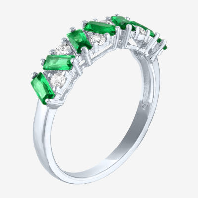Womens Lab Created Green Emerald Sterling Silver Band