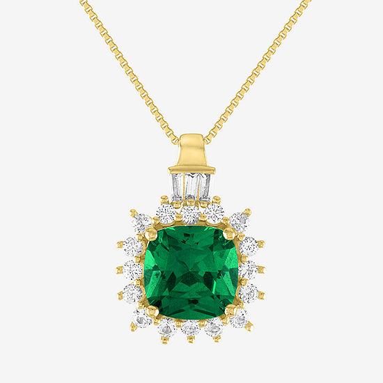 Womens Simulated Green Emerald 14K Gold Over Silver Pendant Necklace