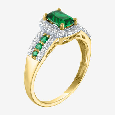 Womens Lab Created Green Emerald 10K Gold Cocktail Ring