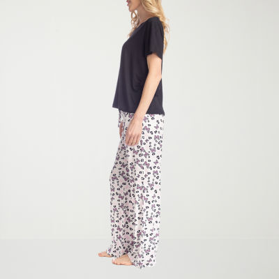 Muk Luks Womens Round Neck Short Sleeve 2-pc. Pajama Sets