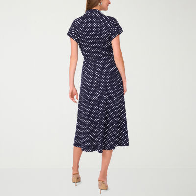 Sam And Jess Womens Short Sleeve Dots Midi Fit + Flare Dress