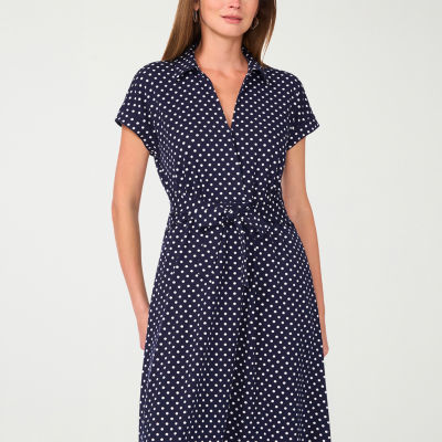 Sam And Jess Womens Short Sleeve Dots Midi Fit + Flare Dress