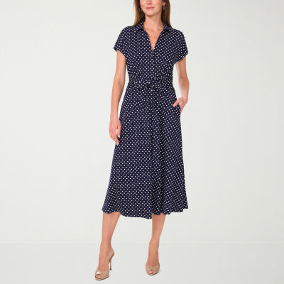 Sam And Jess Womens Short Sleeve Dots Midi Fit + Flare Dress