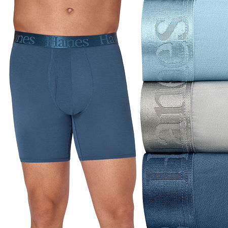 Hanes Originals Supersoft Total Support Pouch Mens 3 Pack Boxer Briefs, Medium, Blue