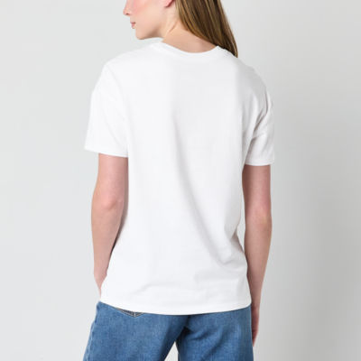 Pasta Club Boyfriend Womens Juniors Crew Neck Short Sleeve Regular Fit Graphic T-Shirt