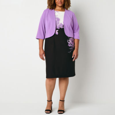 Maya Brooke Womens Floral Jacket Dress Plus