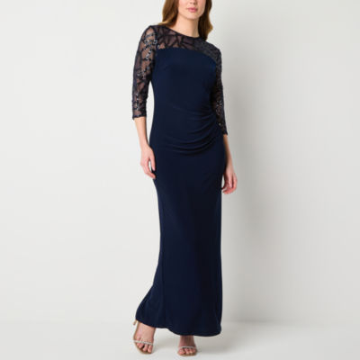 Brianna Milay Womens 3/4 Sleeve Embellished Evening Gown