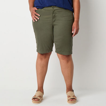 St. John's Bay Womens Mid Rise Bermuda Short-Plus, 18w, Green -  ST. JOHN`S BAY, 81907941032