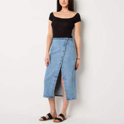 a.n.a Womens High Rise Midi Denim Skirt