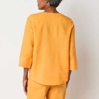 Liz Claiborne Womens V Neck 3/4 Sleeve Blouse