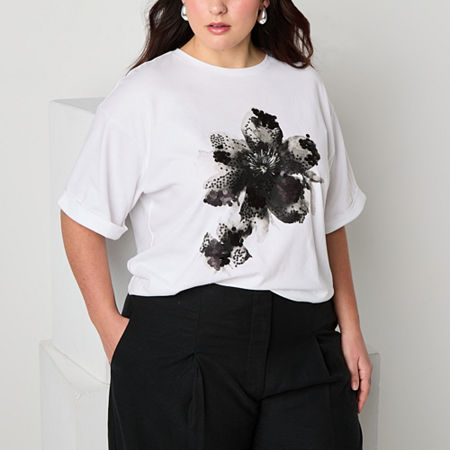 Worthington Womens Plus Crew Neck Short Sleeve T-Shirt, 2x, White