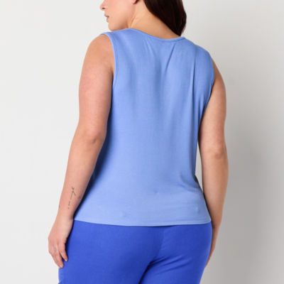 Worthington Womens Plus Split Crew Neck Sleeveless Tank Top