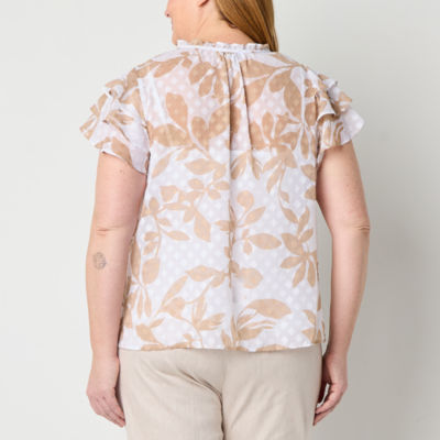 Liz Claiborne Womens Plus Keyhole Neck Short Sleeve Blouse
