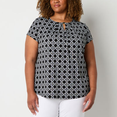 Liz Claiborne Womens Crew Neck Short Sleeve Adaptive Plus Blouse