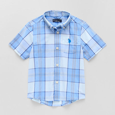 U.S. Polo Assn. Toddler Boys Short Sleeve Button-Down Shirt, 3t, Blue