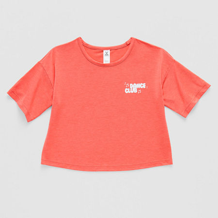 Xersion Soft Performance Waist Length Little & Big Kid Girls Crew Neck Short Sleeve Regular Fit Graphic T-Shirt, 3x-large (22.5) Plus, Pink