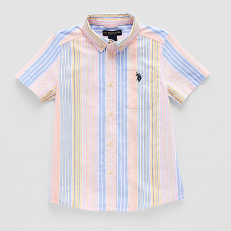 U.S. Polo Assn. Little & Big Boys Embroidered Short Sleeve Button-Down Shirt, X-large, Blue