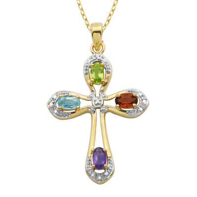 Multi-Gemstone and Diamond-Accent Two-Tone Cross Pendant