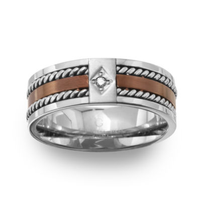 Mens 8MM Diamond Accent Natural White Diamond Stainless Steel Wedding Band