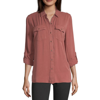 a.n.a Womens 3/4 Sleeve Regular Fit Button-Down Shirt