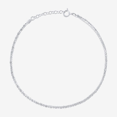 Itsy Bitsy Double Strand Sterling Silver 9 Inch Cable Ankle Bracelet