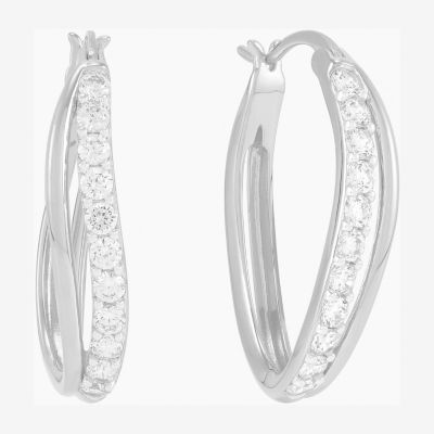 Diamonart White Cubic Zirconia Sterling Silver 25.5mm Hoop Earrings