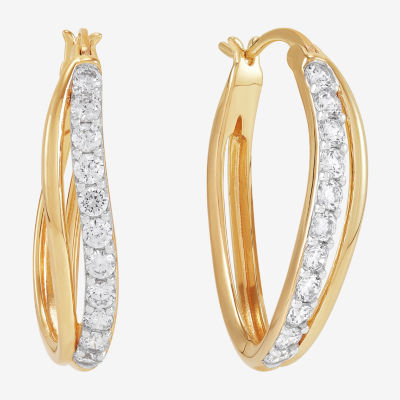 Diamonart White Cubic Zirconia 14K Gold Over Silver 25.5mm Hoop Earrings