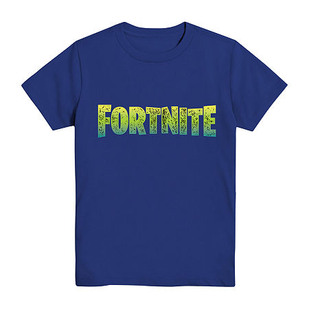 Big Boys Crew Neck Short Sleeve Fortnite Graphic T-Shirt, Large (14-16), Blue