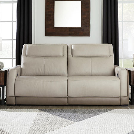 Signature Design By Ashley Battleville Dual Power Leather Reclining Sofa, One Size, Gray