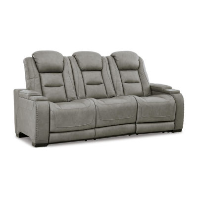 Signature Design By Ashley® The Man-Den Triple Power Leather Reclining Sofa