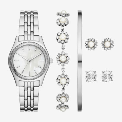 Womens Crystal Accent Silver Tone 7-pc. Watch Boxed Set Fmdjset714