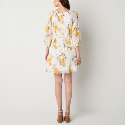 Studio 1 3/4 Sleeve Floral Fit + Flare Dress