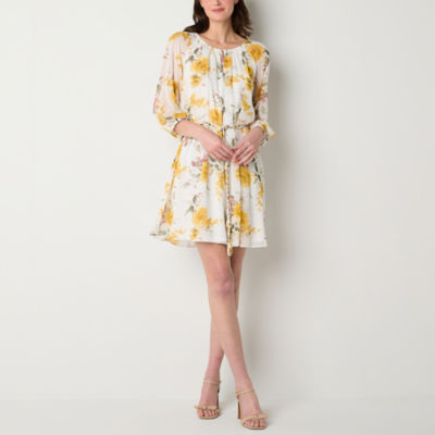 Studio 1 Petite 3/4 Sleeve Floral Fit + Flare Dress