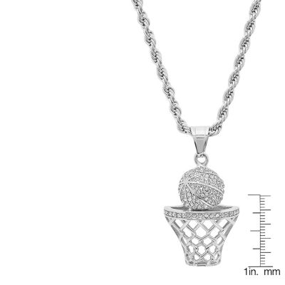 Steeltime Mens Crystal Stainless Steel Pendant Necklace
