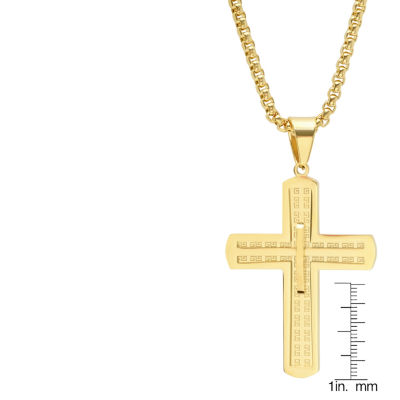 Steeltime Mens 18K Gold Over Stainless Steel Cross Pendant Necklace