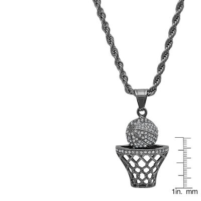 Steeltime Mens Crystal Stainless Steel Pendant Necklace