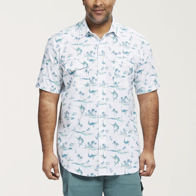 IZOD Saltwater Big and Tall Mens Moisture Wicking Classic Fit Short Sleeve Button-Down Shirt