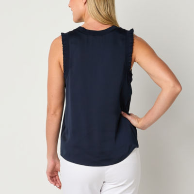 Liz Claiborne Womens Crew Neck Sleeveless Blouse