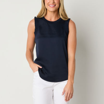 Liz Claiborne Womens Crew Neck Sleeveless Blouse