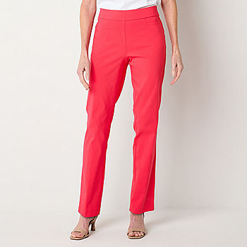 Buy the Womens Red Flat Front Regular Fit Pockets Straight Leg