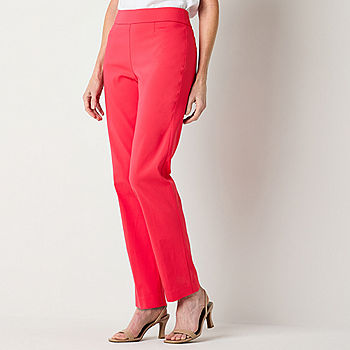 Buy the Womens Red Flat Front Regular Fit Pockets Straight Leg