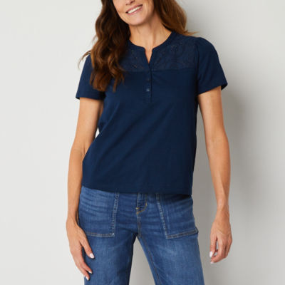 Liz Claiborne Womens Henley Neck Short Sleeve Henley Shirt JCPenney