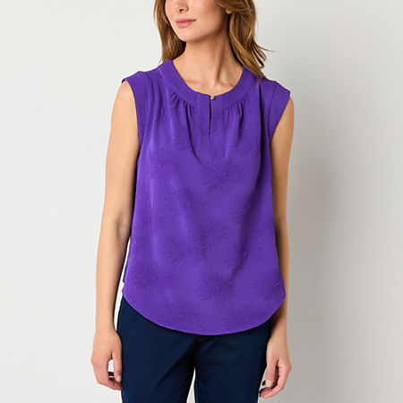 Liz Claiborne Jacquard Womens Split Crew Neck Sleeveless Blouse, Xx-large, Purple