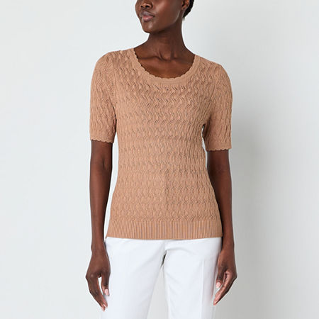 Liz Claiborne Womens Round Neck Short Sleeve Pullover Sweater, Xx-large, Beige