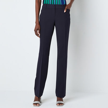 Liz Claiborne Audra Tailored Womens Straight Mid Rise Straight Fit Trouser, 10 Short, Blue