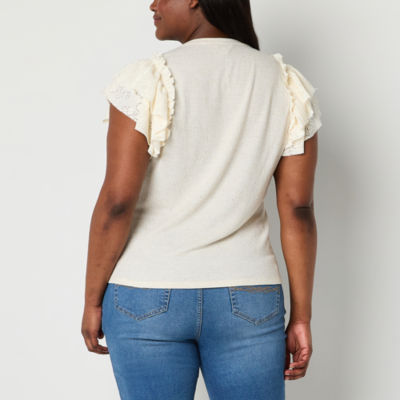 Frye and Co. Womens Plus Y Neck Short Sleeve Blouse