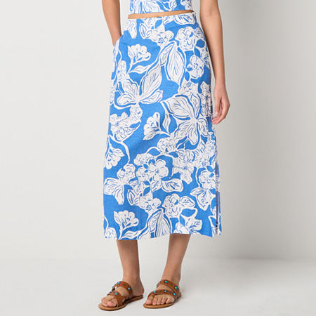 a.n.a Womens Linen Blend Midi Pencil Skirt, Xx-large, Blue