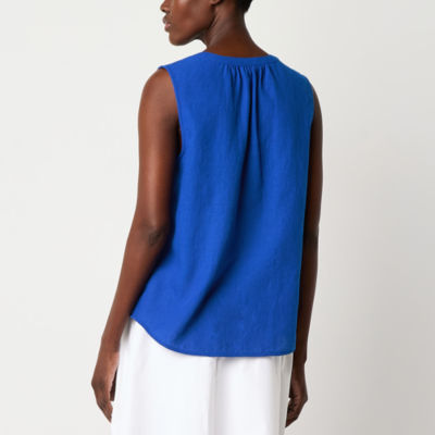 Liz Claiborne Womens Split Crew Neck Sleeveless Tank Top