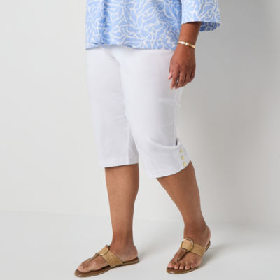 Liz Claiborne Alyssa Cropped Womens Plus Straight Mid Rise Pull-On Pant