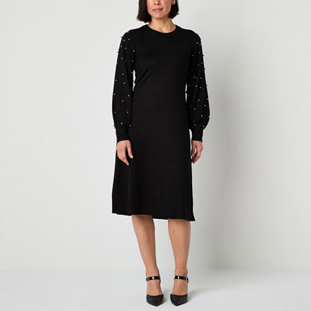 Liz Claiborne Womens Long Sleeve A-Line Dress, Medium, Black